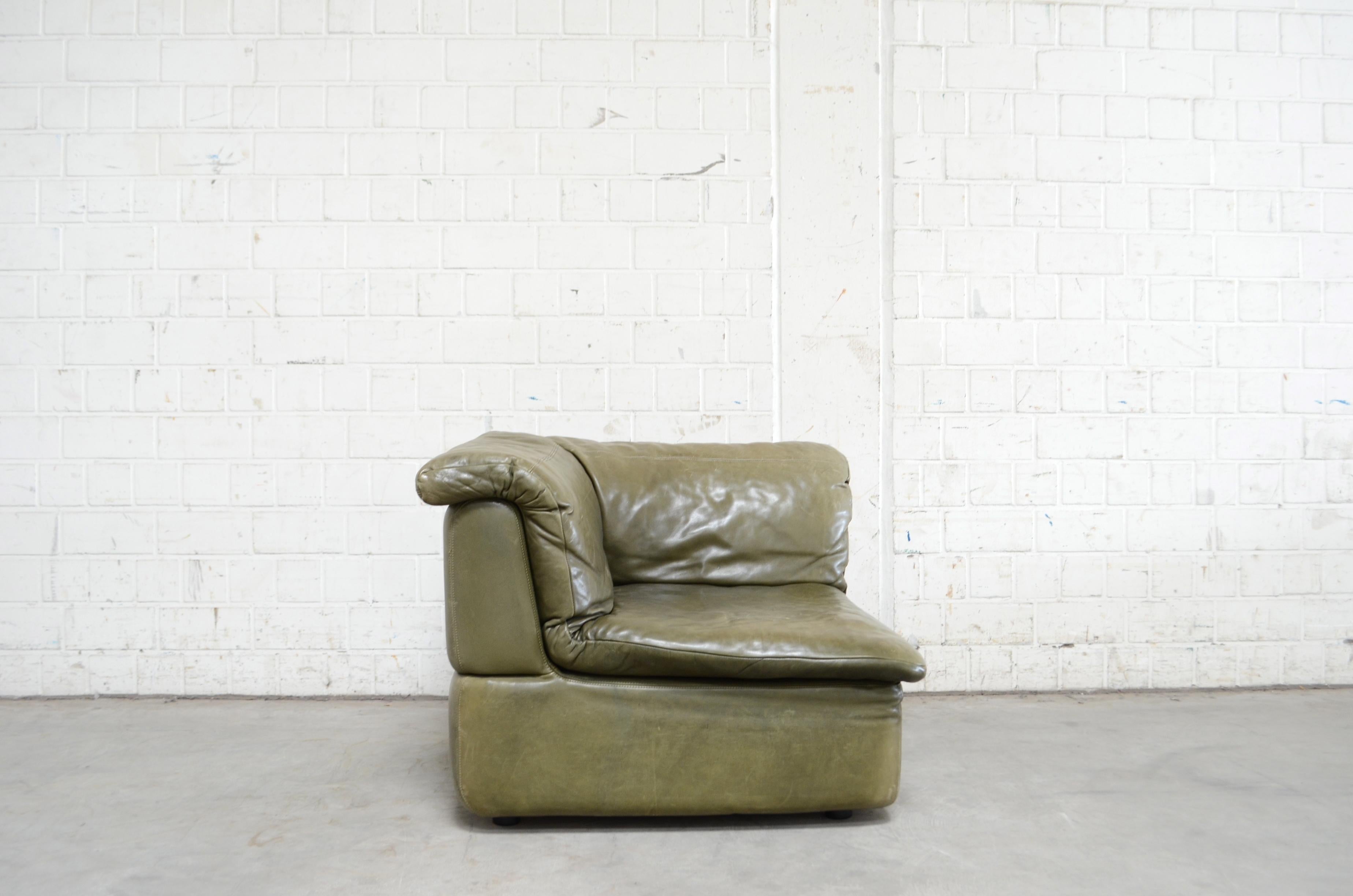 Rolf Benz Vintage Modular Green Leather Lounge Sofa, Germany, 1970 12