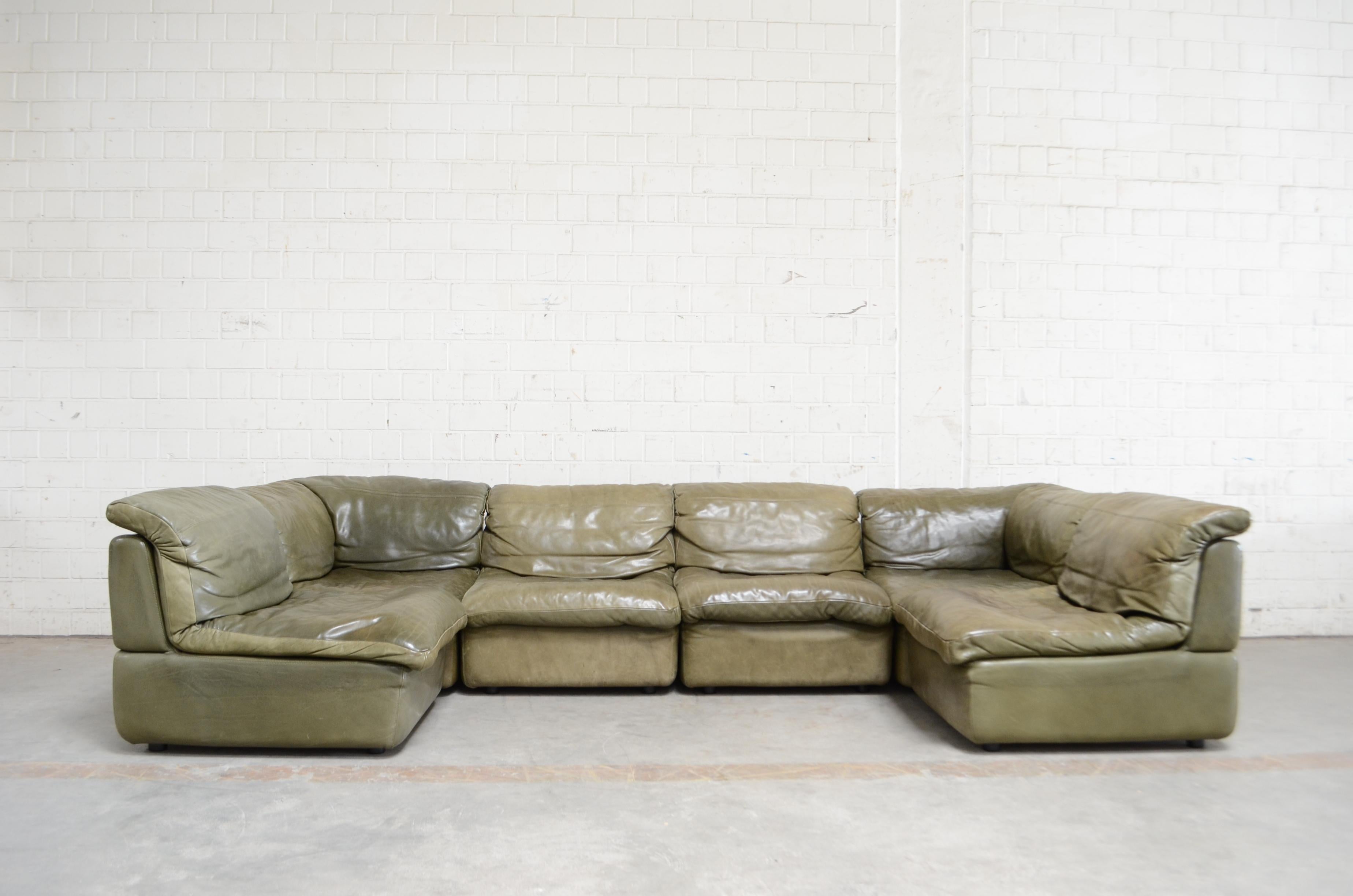 Rolf Benz Vintage Modular Green Leather Lounge Sofa, Germany, 1970 at  1stDibs