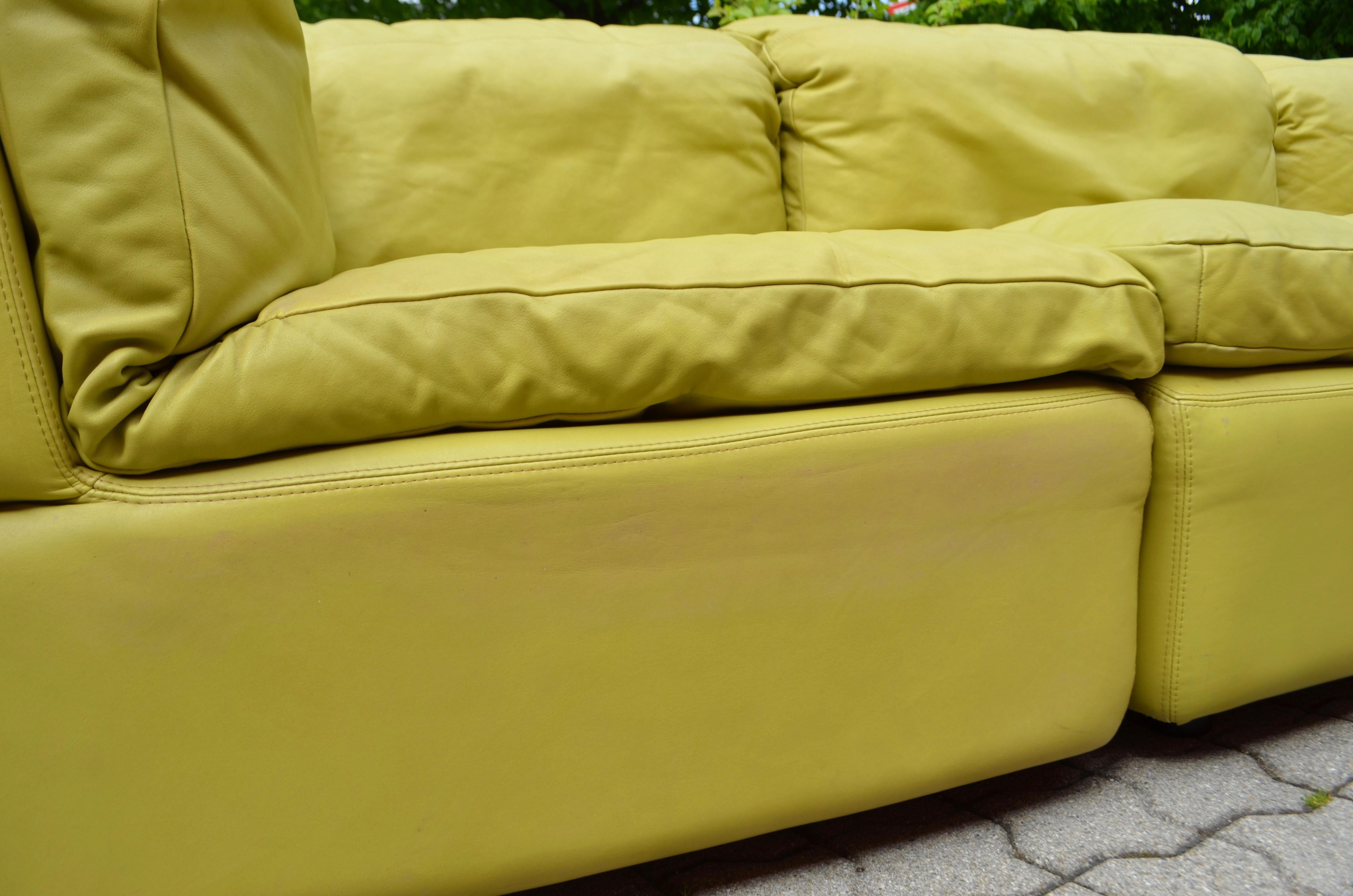 Rolf Benz Vintage Modular lime Green Leather Lounge Sofa, Germany, 1970 5