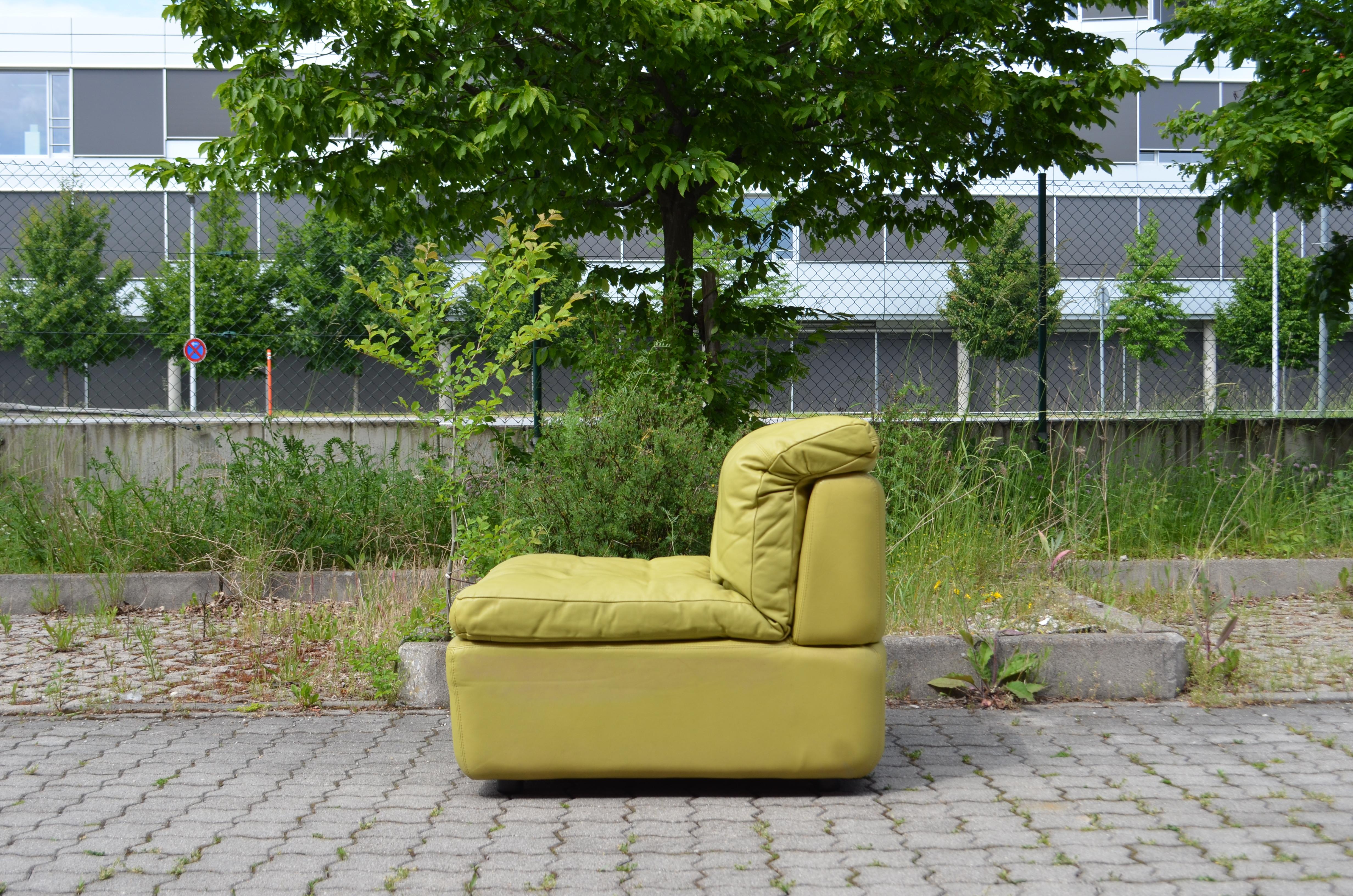 Rolf Benz Vintage Modular lime Green Leather Lounge Sofa, Germany, 1970 10