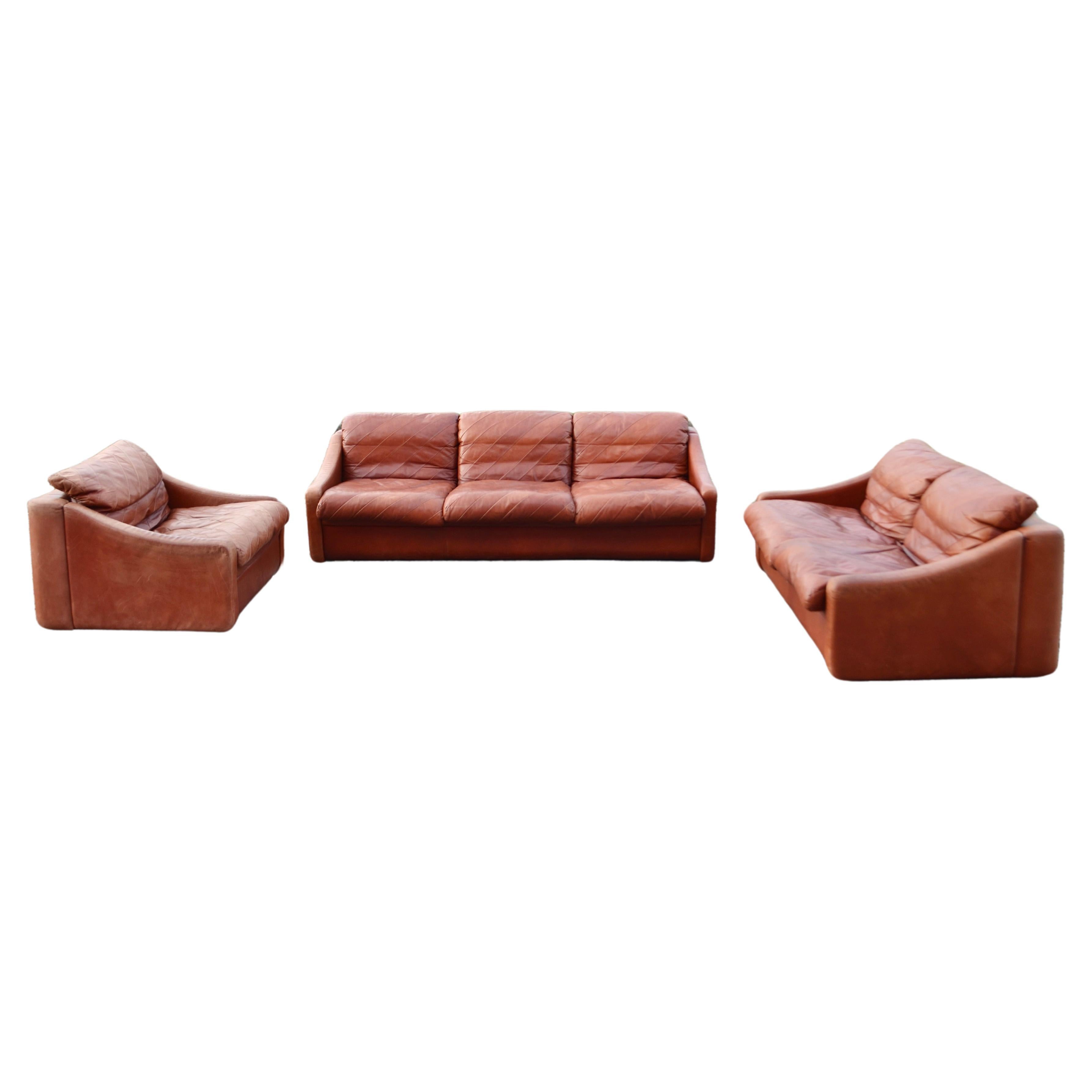 Rolf Benz Vintage Oxred Leather Living room Sofa Ensemble, Germany, 1970 For Sale