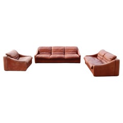 Rolf Benz Retro Oxred Leather Living room Sofa Ensemble, Germany, 1970