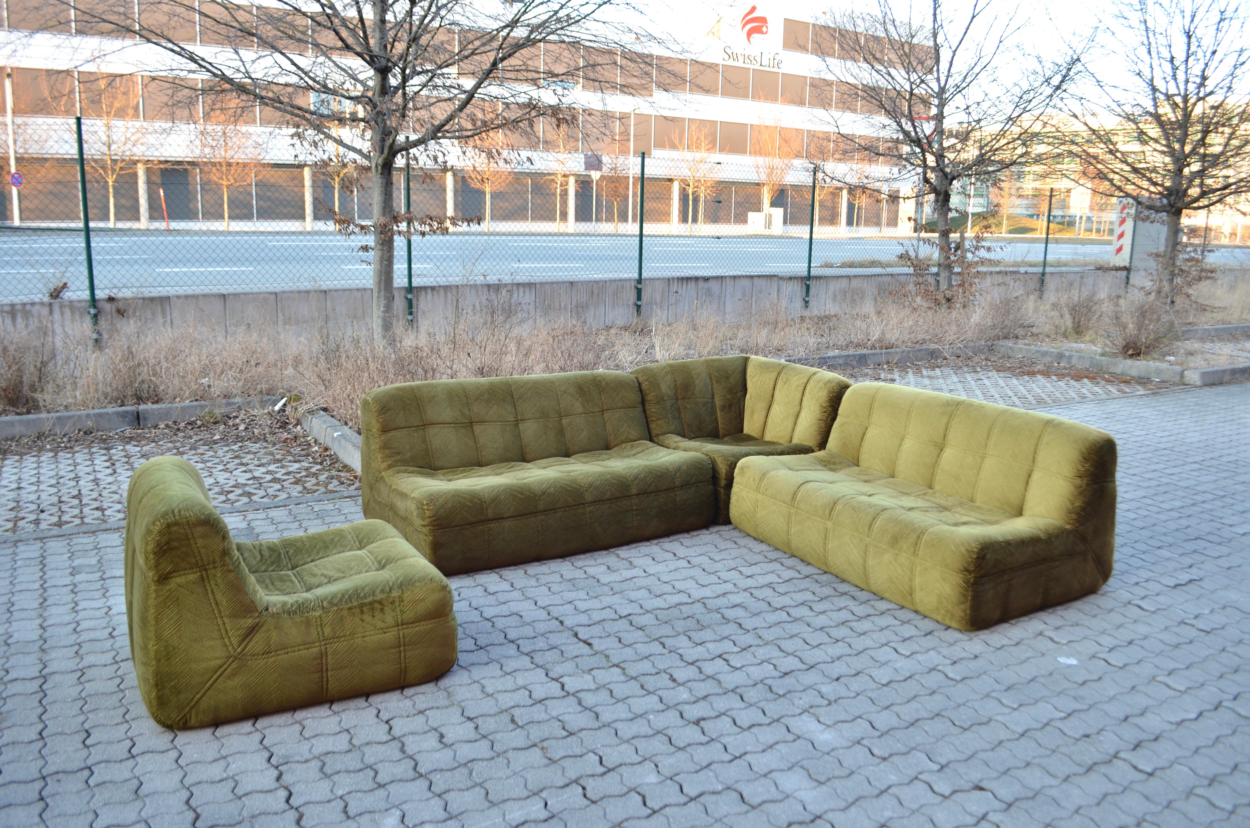 German Rolf Benz Vintage Togo Living Room Suite Modular 70ties Mossgreen Sectional Sofa