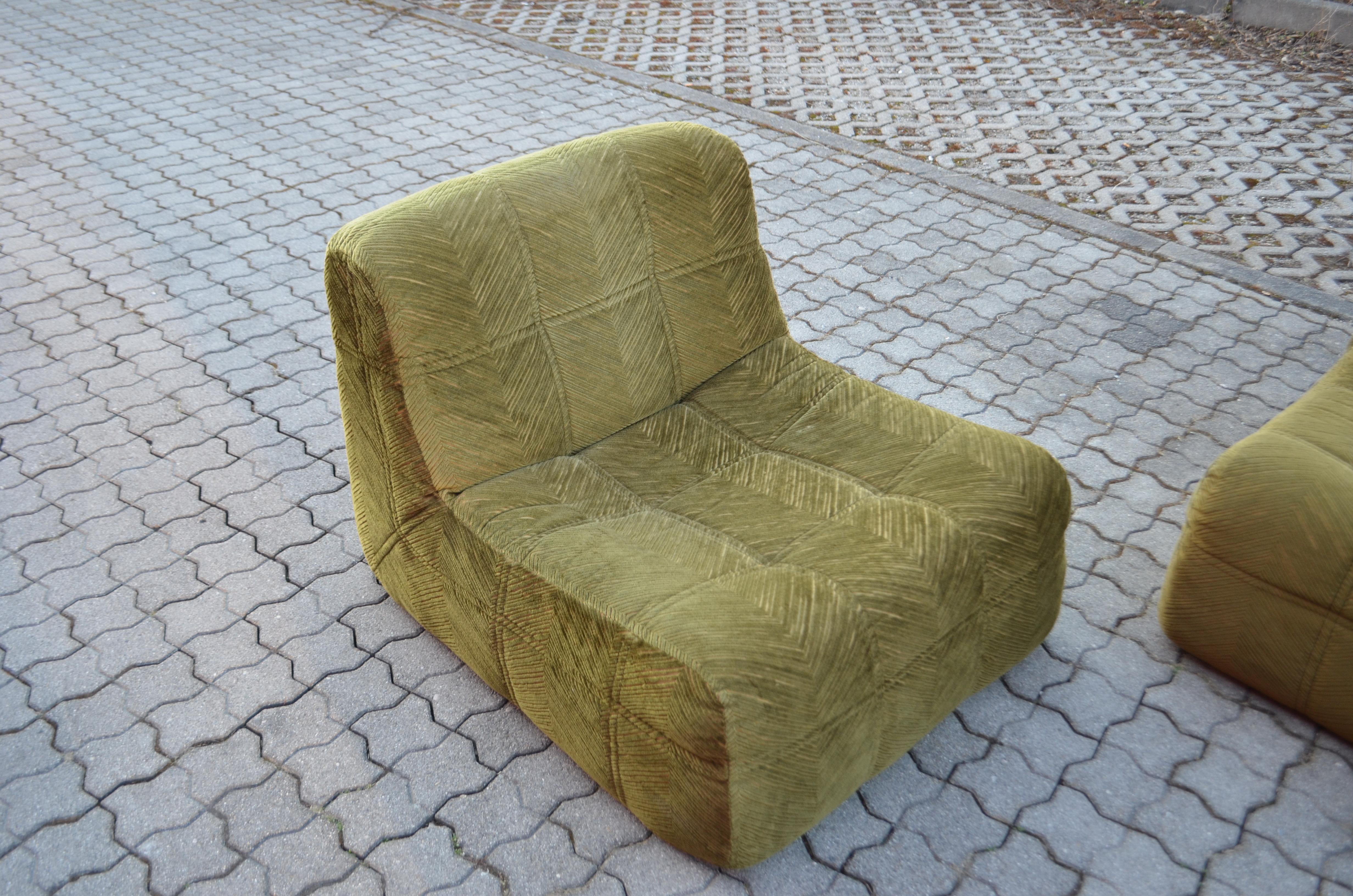 Late 20th Century Rolf Benz Vintage Togo Living Room Suite Modular 70ties Mossgreen Sectional Sofa
