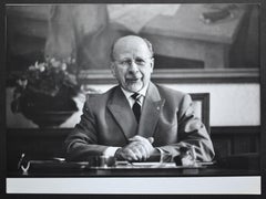 Vintage Walter Ulbricht (1893-1973) posing at a desk, East Germany late 1950s.