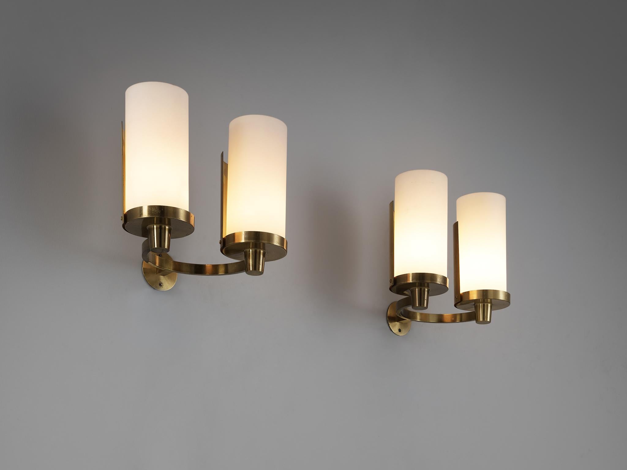 Danish Rolf Graae Wall Lights in Opal Glass and Brass  For Sale