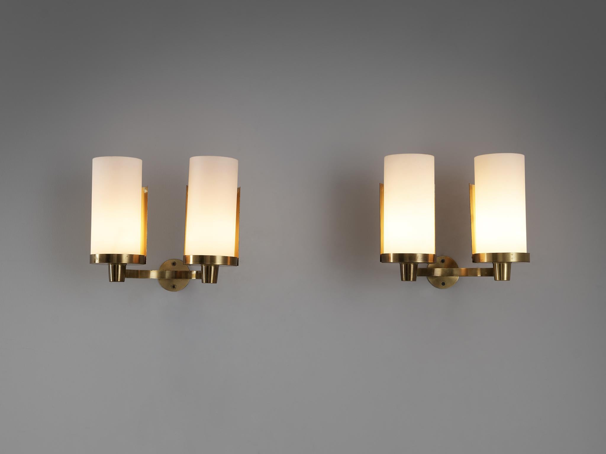 Mid-20th Century Rolf Graae Wall Lights in Opal Glass and Brass  For Sale