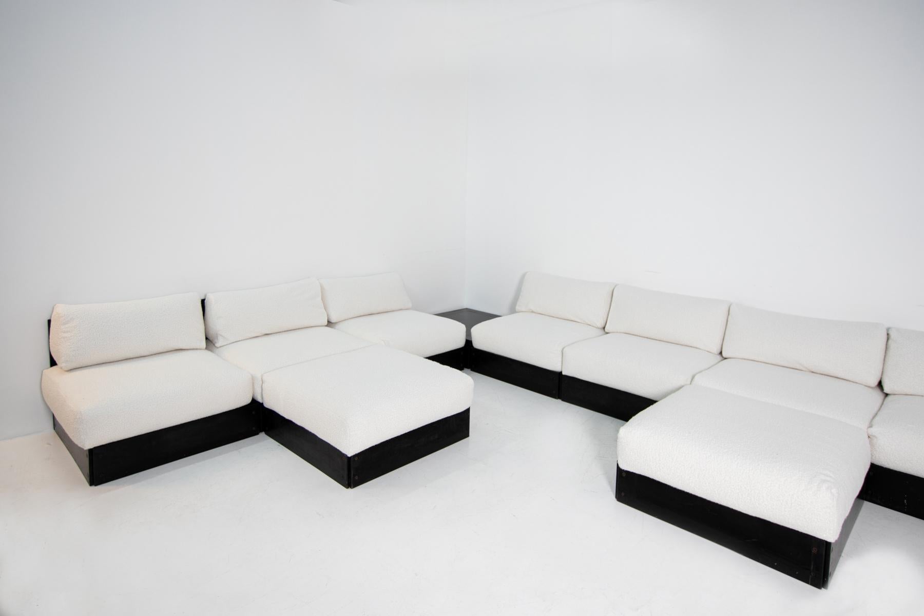Mid-Century Modern Rolf Heide Nine Seats Sofa White Bouclè, ICF Production, 1970s