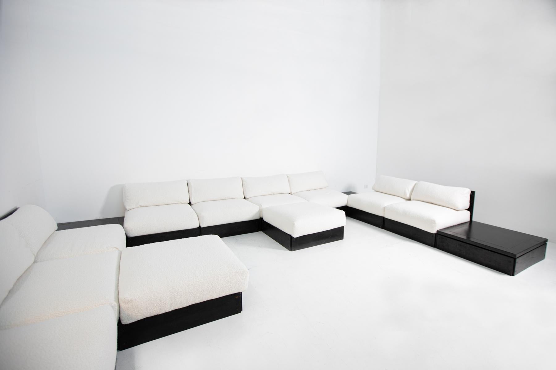 Rolf Heide Nine Seats Sofa White Bouclè, ICF Production, 1970s In Good Condition In Milano, IT