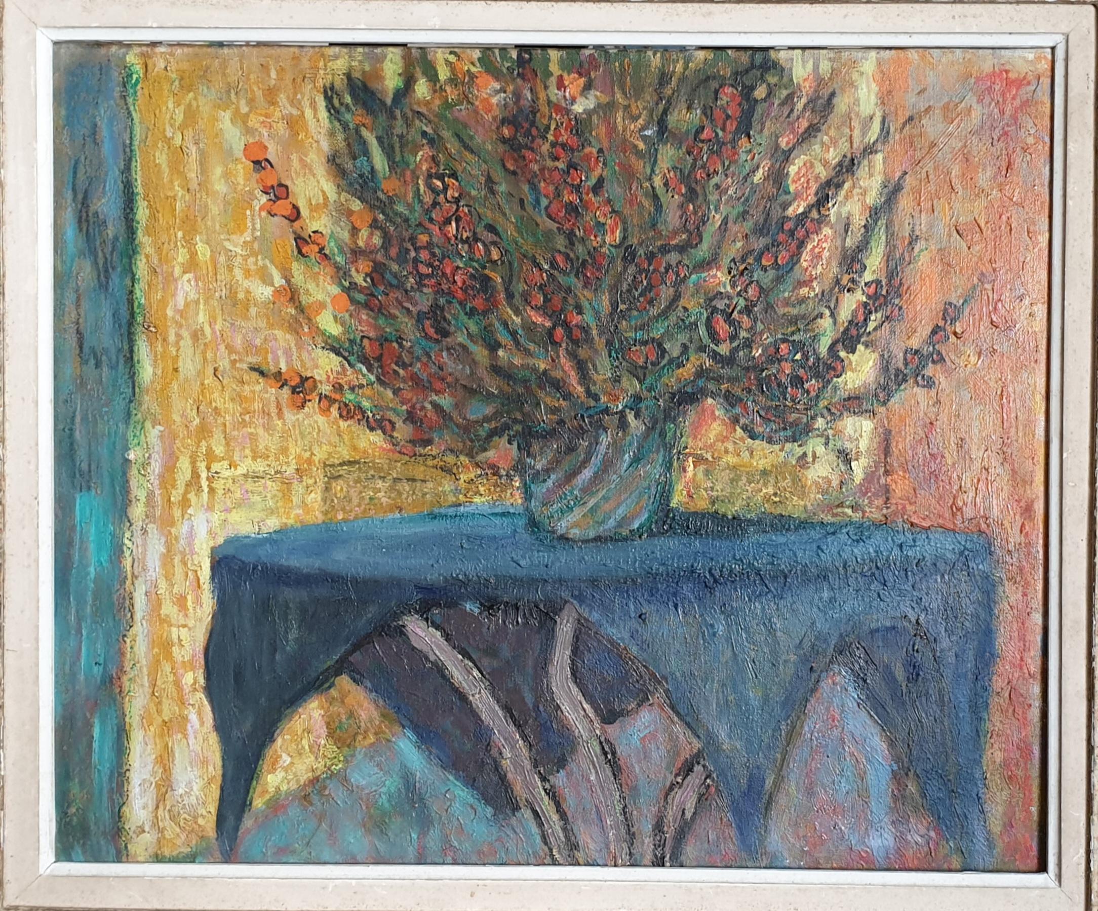 Impressionist Interior View, Oil on Canvas, 'The Blue Cloth'. 13