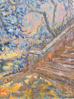The Staircase with Wisteria, Cannes, Impressionist Oil on Canvas.