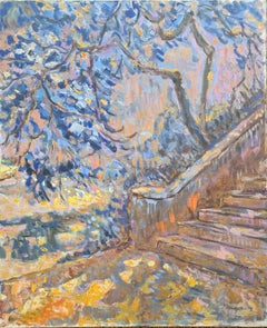 The Staircase with Wisteria, Cannes, Impressionist Oil on Canvas.