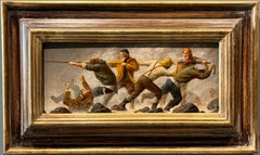 "The Fishermans Fight Study #2" oil painting, men hauling a boat in stormy seas