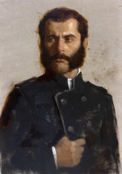 "The General" oil painting, realist portrait of senior army officer w sideburns