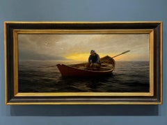 "The Long Row" Oil Painting, Seascape, Fisherman, Signed, Framed
