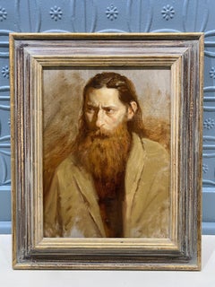 "The Skeptic" 2023 oil painting realist portrait of man with long beard - framed