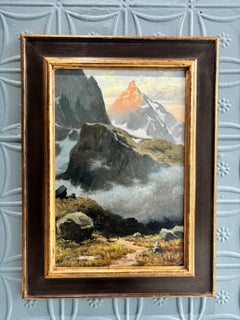 "Veil of the Highlands" oil painting, mountain peaks in Europe, Scotland, framed
