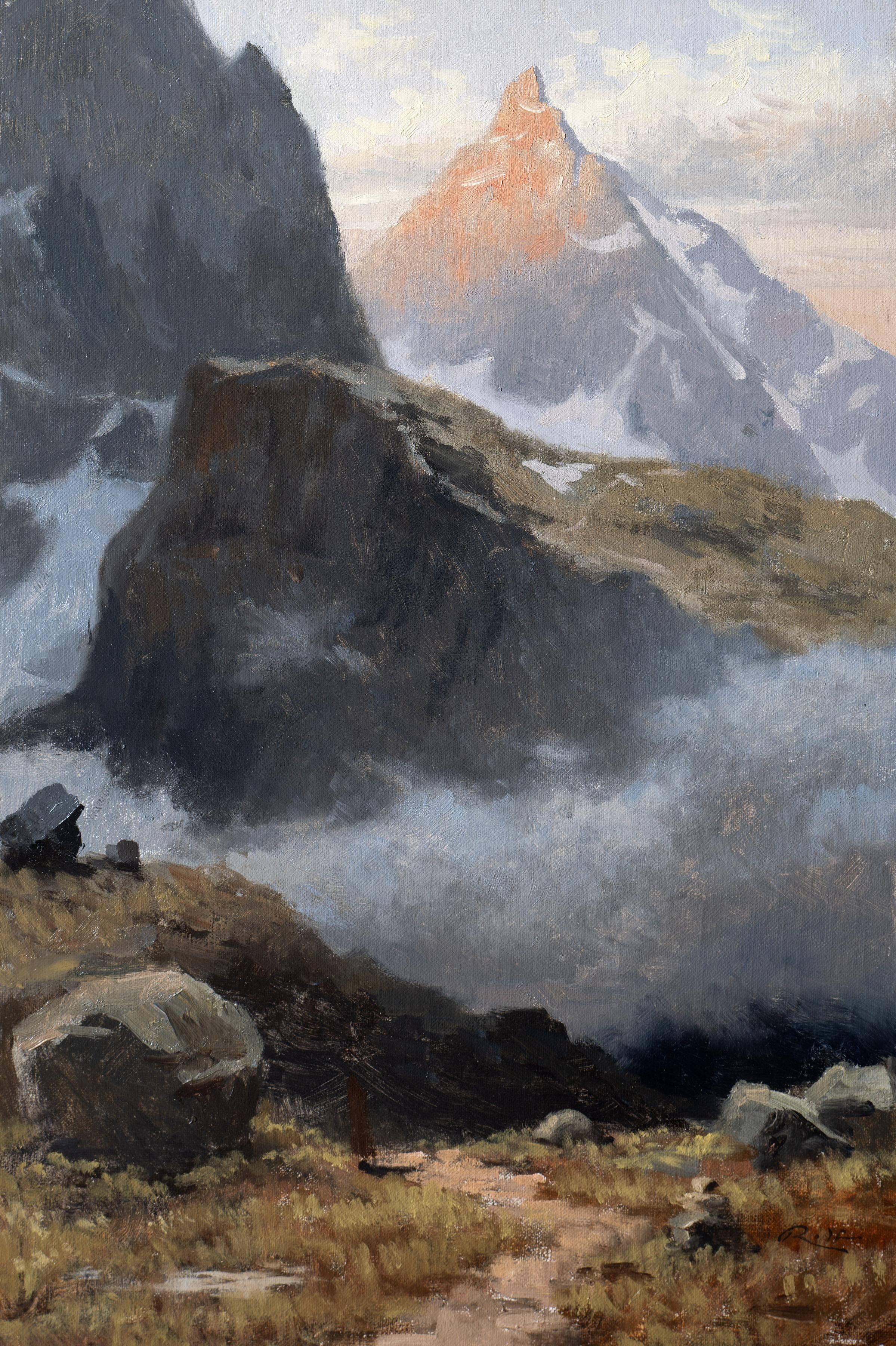 "Velo de las Tierras Altas" óleo, picos de montaña en Europa, Escocia, enmarcado - Art de Rolf Hellem