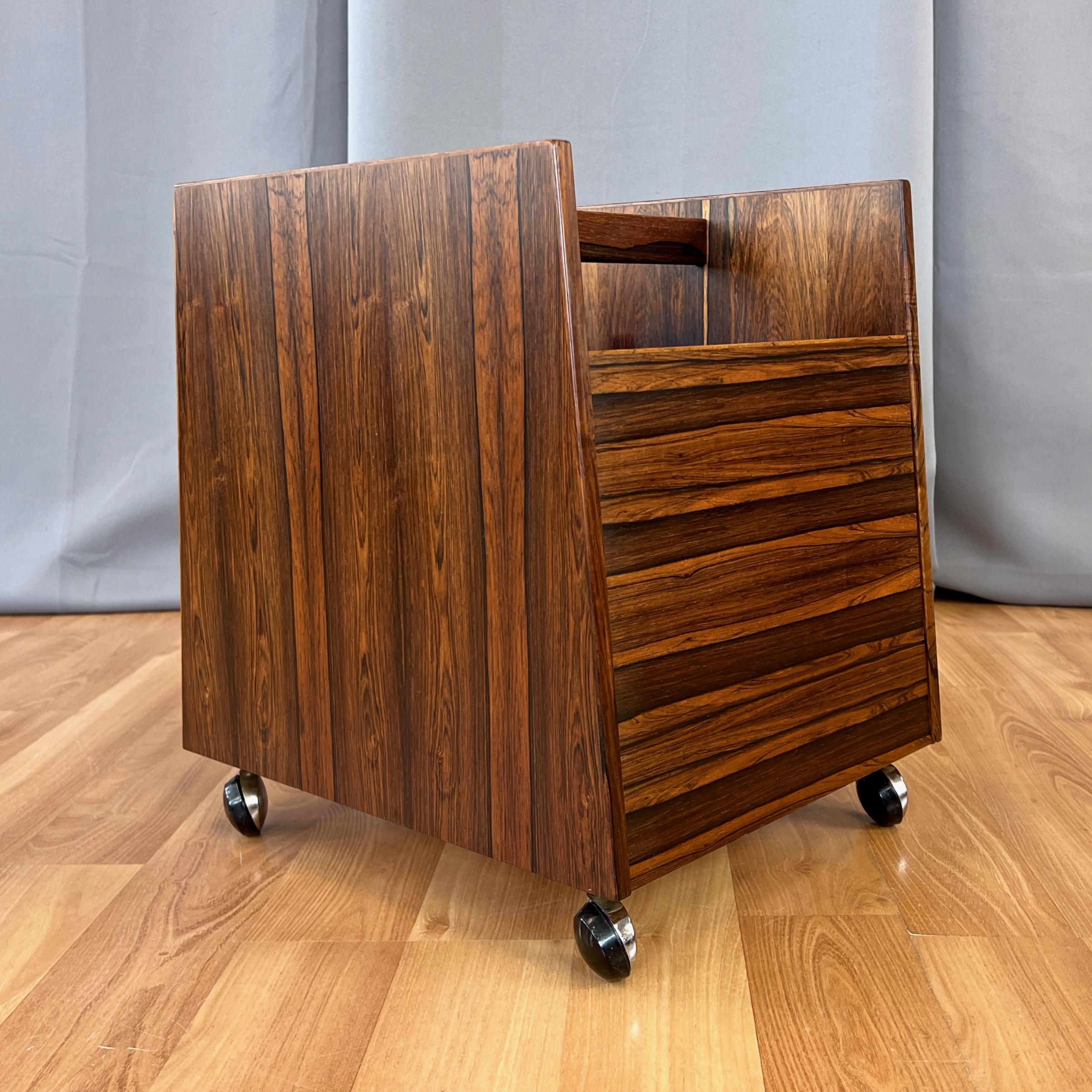 Nickel Rolf Hesland for Bruksbo Rosewood Magazine and LP Caddy on Wheels, Norway, 1960s