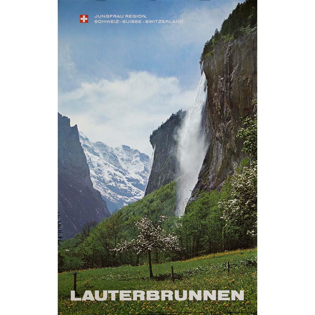 circa 1970 original travel poster Suisse Jungfrau Region Lauterbrunnen - Print by Rolf Krebs
