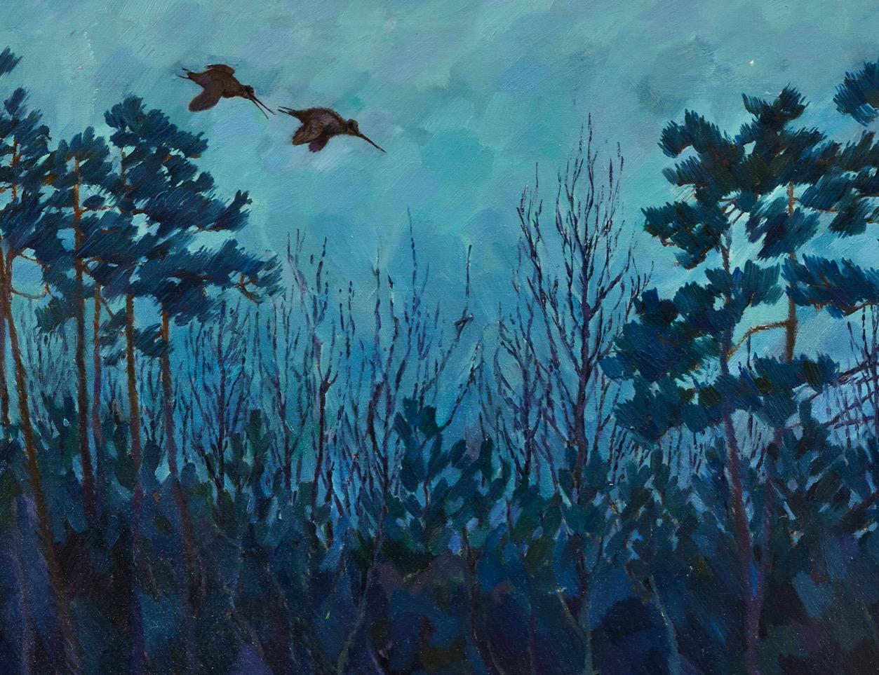 Dämmerung über dem Wald, mit Waldschnepfen (Naturalismus), Painting, von Rolf Mellström