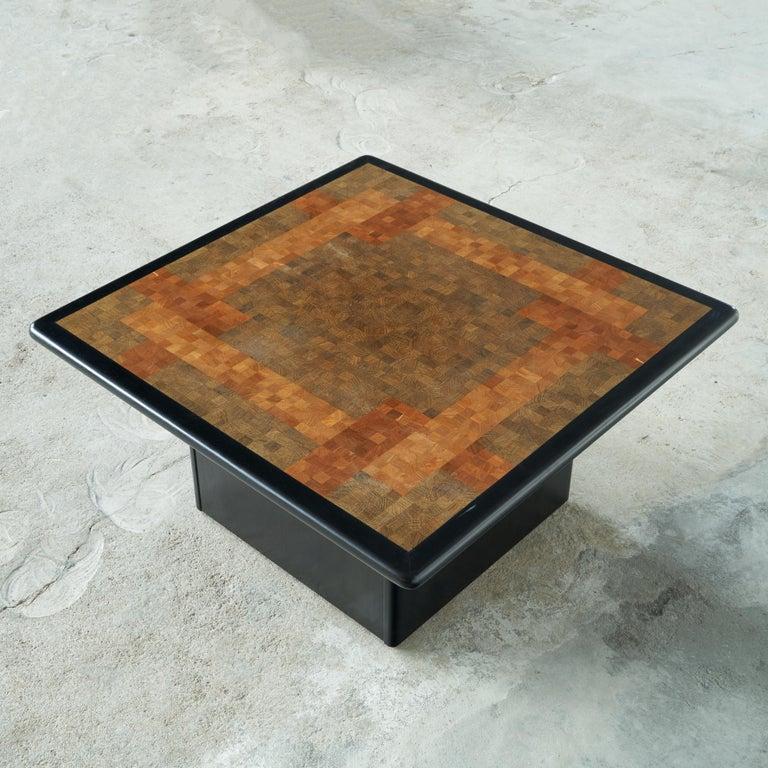 Rolf Middelboe & Gorm Lindum End-Grain Mosaic coffee table for Tranekaer Denmark. Late 20th century.     This is a very interesting coffee table with a mosaic of inlayed end-grain wood. These colorful end-grain pieces are inlayed in a very