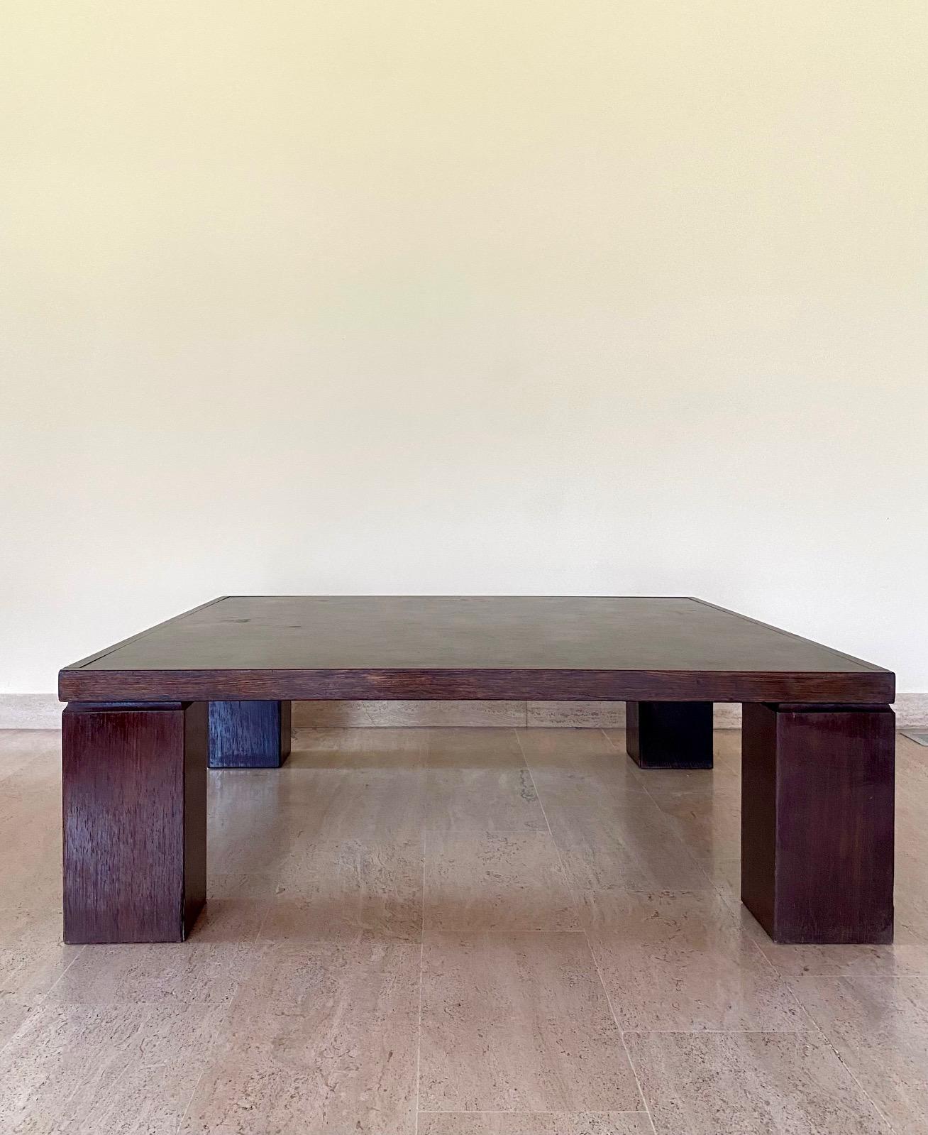 1970s Table is an example of the great craftsmanship of Rolf Middelboe for Tranekaer Furniture, well designed basic and one high quality-coffee table with end grain wooden top Marquetry in wenge varnished.
 