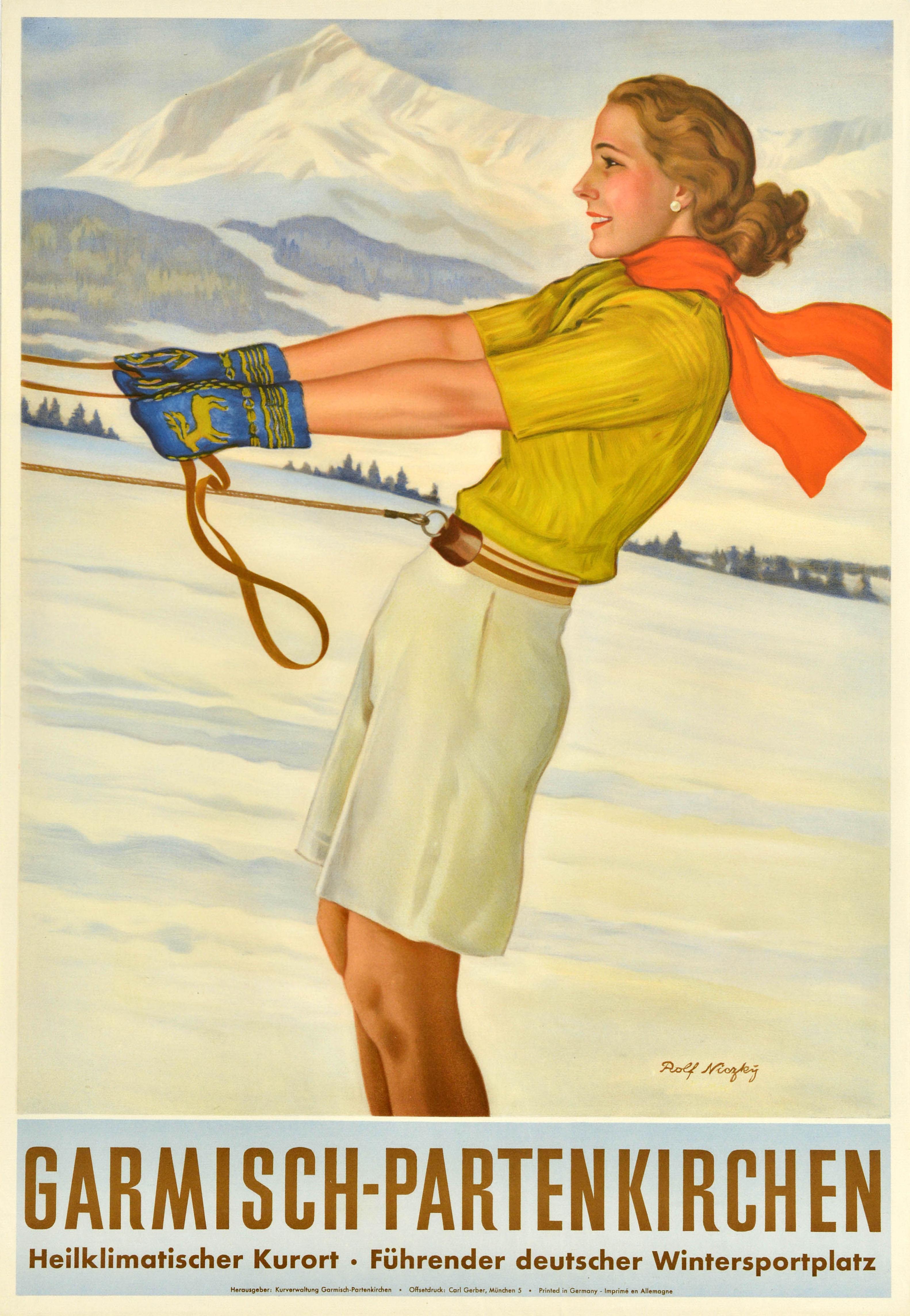 Rolf Niczky Print - Original Vintage Travel Poster Garmisch Partenkirchen Winter Sport Health Skiing