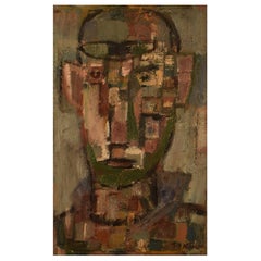 Rolf Norrman (1921-1964), listed Swedish artist. Oil on board. Cubist portrait