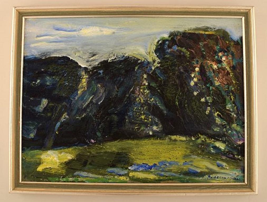 Rolf Nygren, Swedish painter. Oil on board. Modernist landscape. 1960's.
The board measures: 29.5 x 22 cm.
The frame measures: 1.5 cm.
In very good condition.
Signed.
