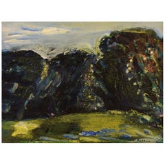 Rolf Nygren, peintre suédois, huile sur panneau, paysage moderniste, années 1960