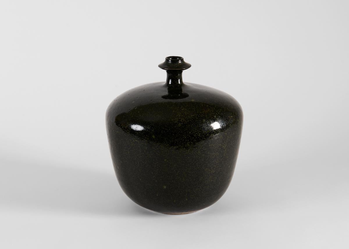 Smaltato Rolf Palm, Grande vaso nero con smalto screziato, Svezia, anni '70 in vendita