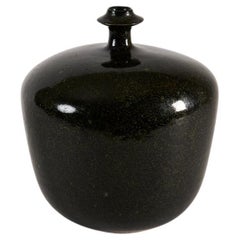 Rolf Palm, Large Black Vase with Flecked Glaze, Sweden, 1970s