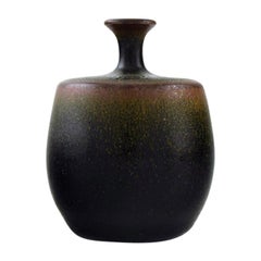 Rolf Palm, Mölle, Unique Ceramic Vase, Speckled Glaze in Brown Shades