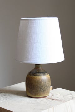 Rolf Palm, Small Table Lamp, Glazed Stoneware, Linen, Mölle, Sweden, 1962