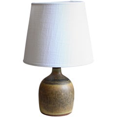 Rolf Palm, Small Table Lamp, Glazed Stoneware, Linen, Mölle, Sweden, 1962