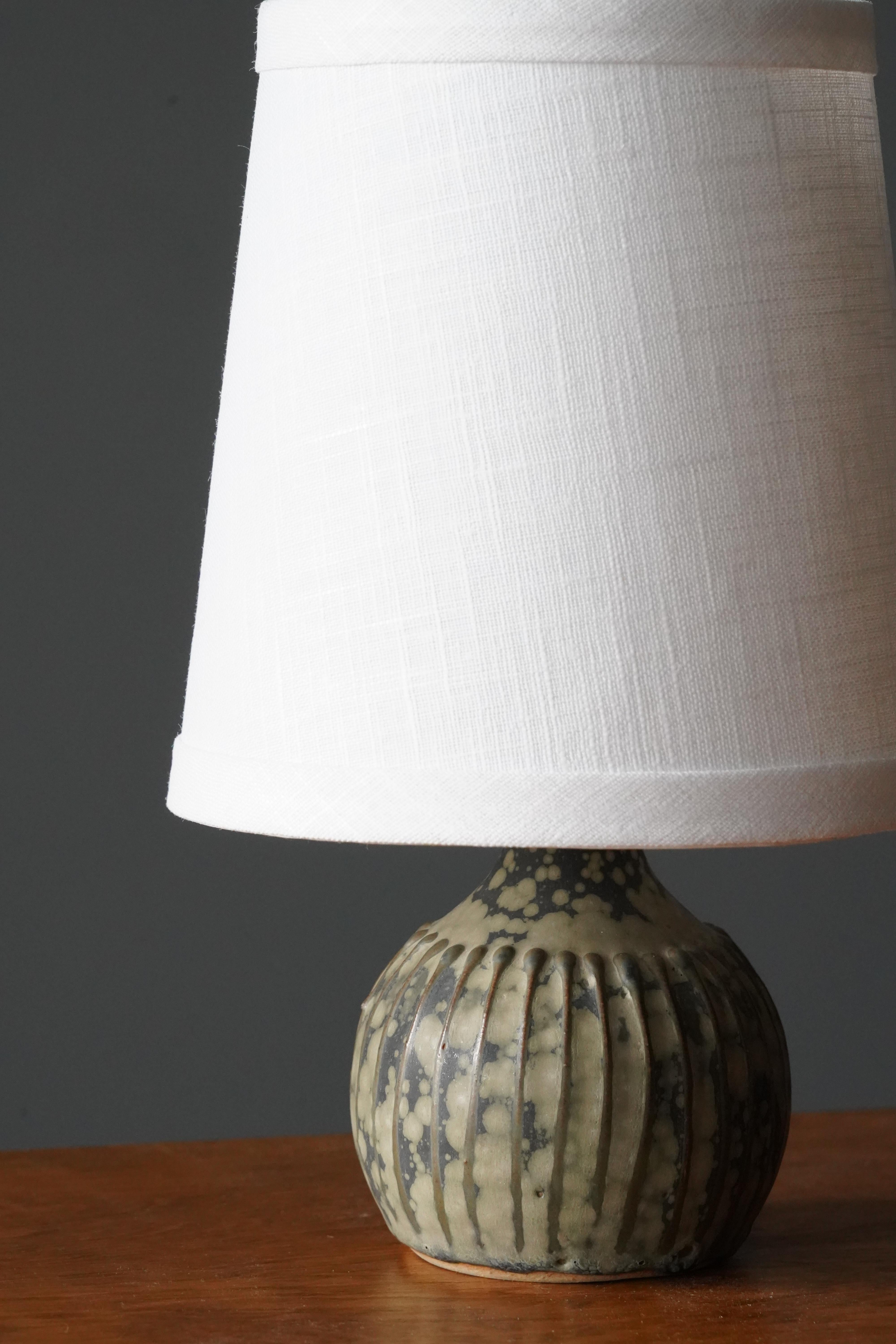 Swedish Rolf Palm, Small Table Lamp, Glazed Stoneware, Mölle, Sweden, 1960