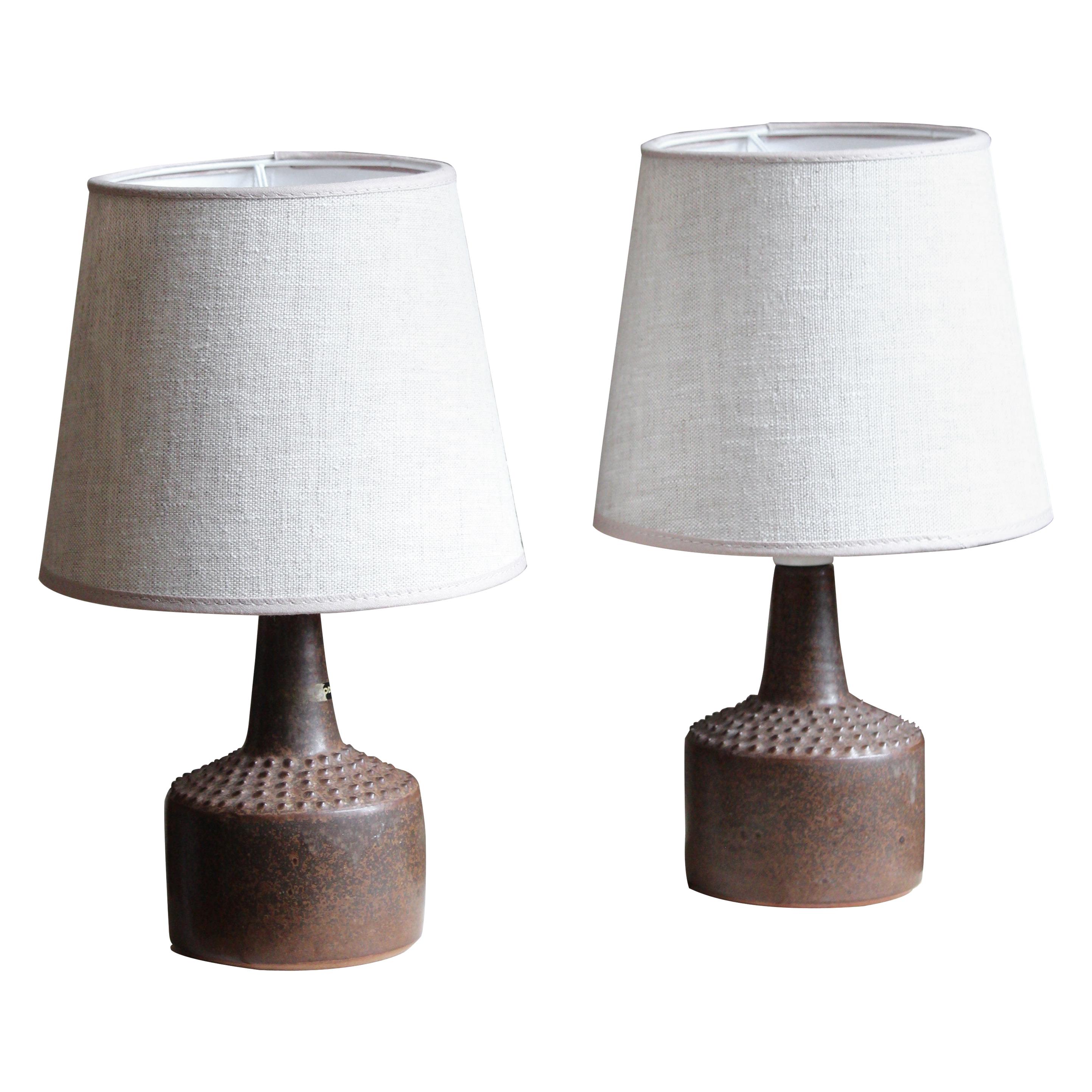 Rolf Palm, Small Table Lamps, Glazed Stoneware, Linen, Mölle, Sweden, 1960s