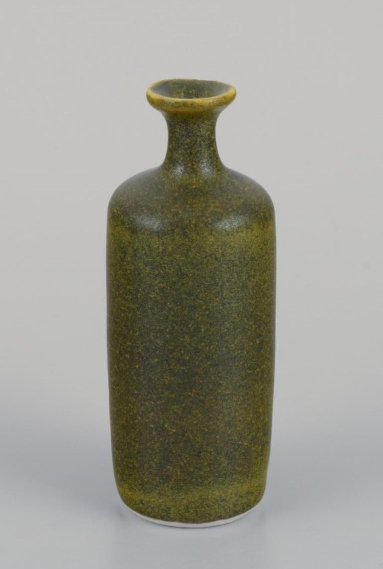 Scandinavian Modern Rolf Palm, Swedish ceramicist. Unique miniature vase with  yellow-green glaze. For Sale