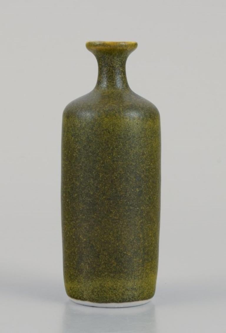 Glazed Rolf Palm, Swedish ceramicist. Unique miniature vase with  yellow-green glaze. For Sale