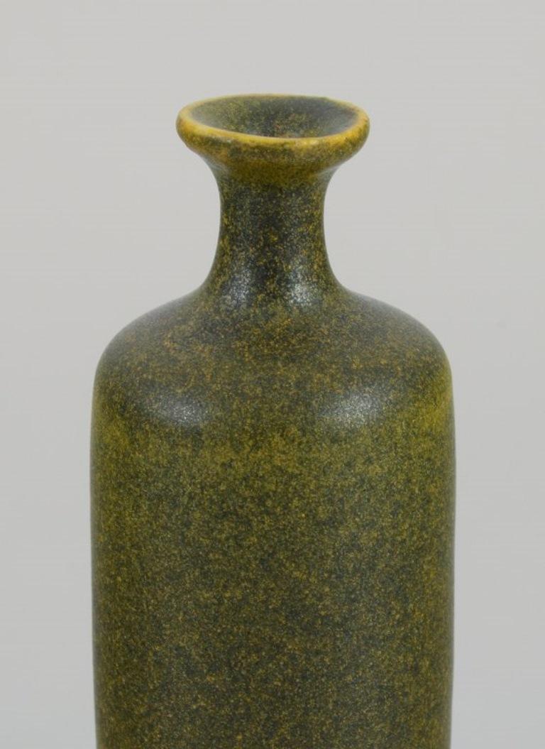 Rolf Palm, Swedish ceramicist. Unique miniature vase with  yellow-green glaze. In Excellent Condition For Sale In Copenhagen, DK