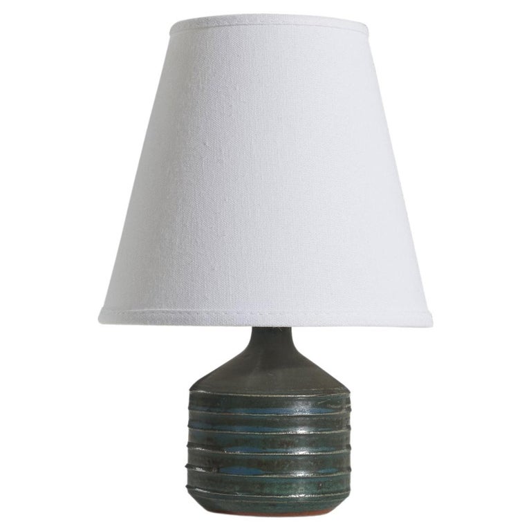 Rolf Palm, Table Lamp, Blue-Glazed Stoneware, Mölle, Sweden, 1960s For Sale