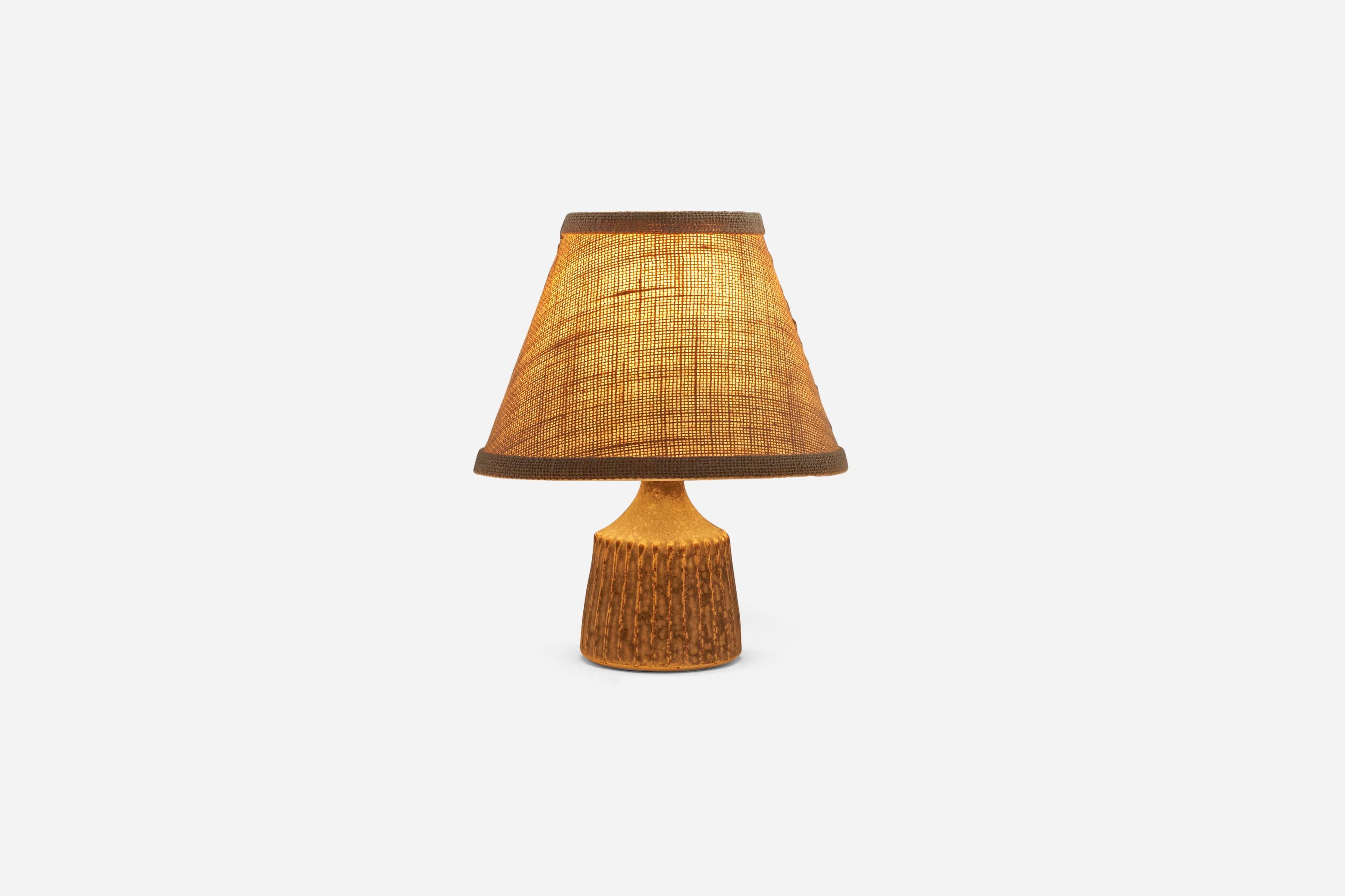 Swedish Rolf Palm, Table Lamp, Brown-Glazed Stoneware, Mölle, Sweden, 1960s For Sale