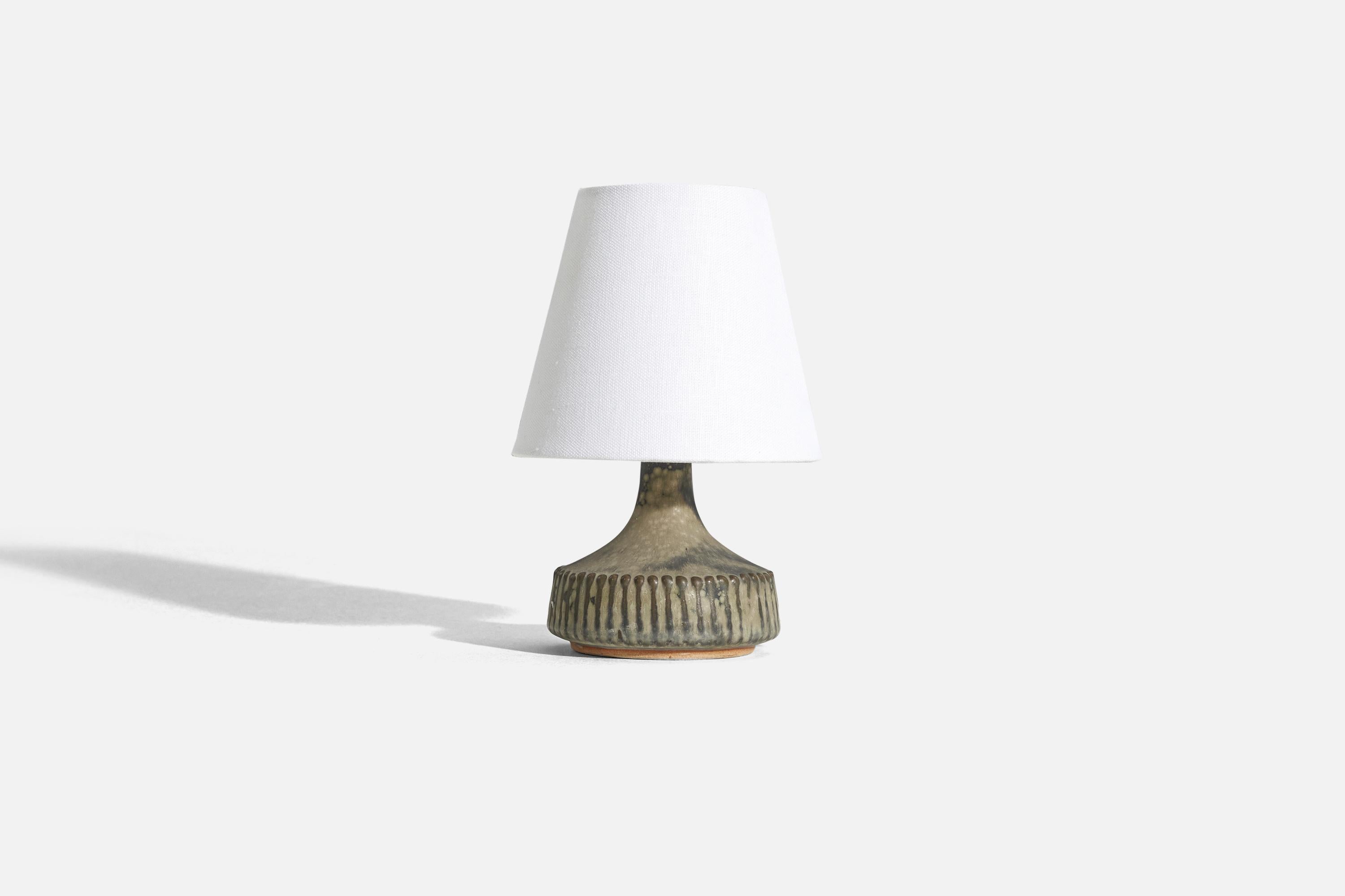 Mid-Century Modern Rolf Palm, Table Lamp, Grey-Glazed Stoneware, Mölle, Sweden, 1960s For Sale