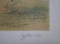 Piazza di Parigi con la Scultura del Bacio - Litografia originale firmata da mano