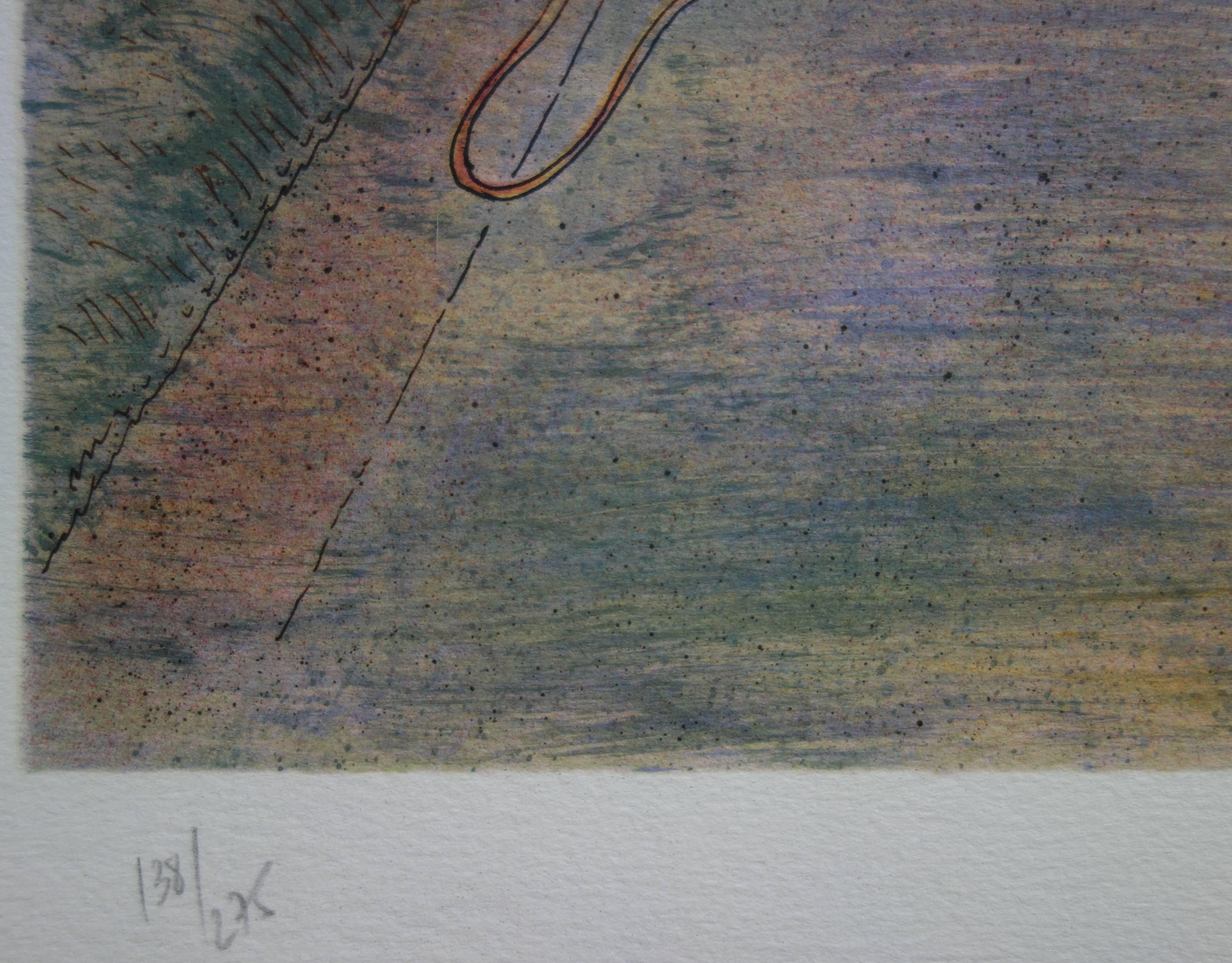 Square in Paris with the Kiss Sculpture - Original handsigned lithograph For Sale 1