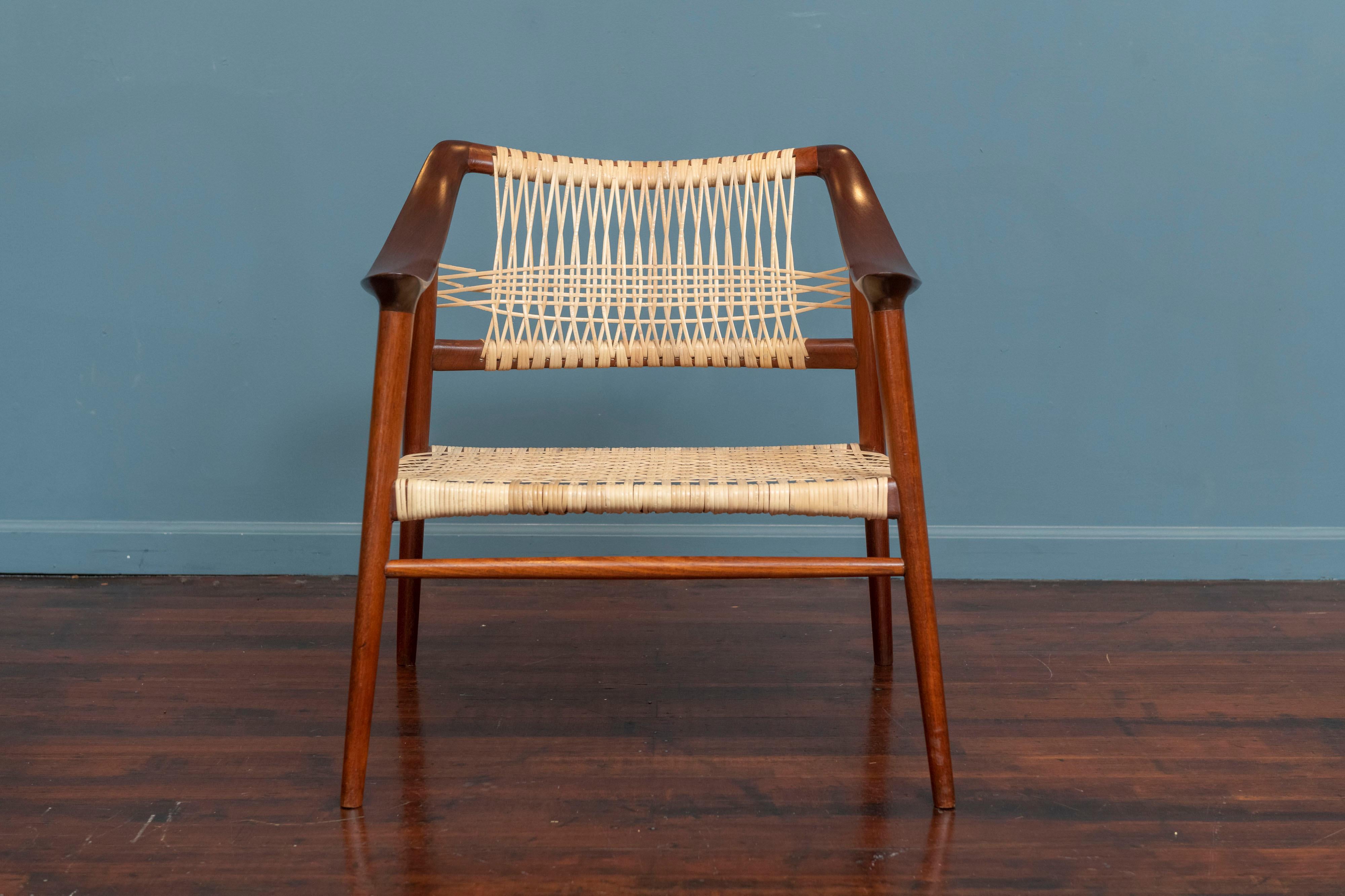 Rolf Rastad & Adolf Relling “Bambi” Cane armchair, Denmark. Beautiful example of this iconic chair design sophisticated in its simplicity yet very comfortable. The chair has just been cleaned and waxed with newer cane weaving, ready to be installed