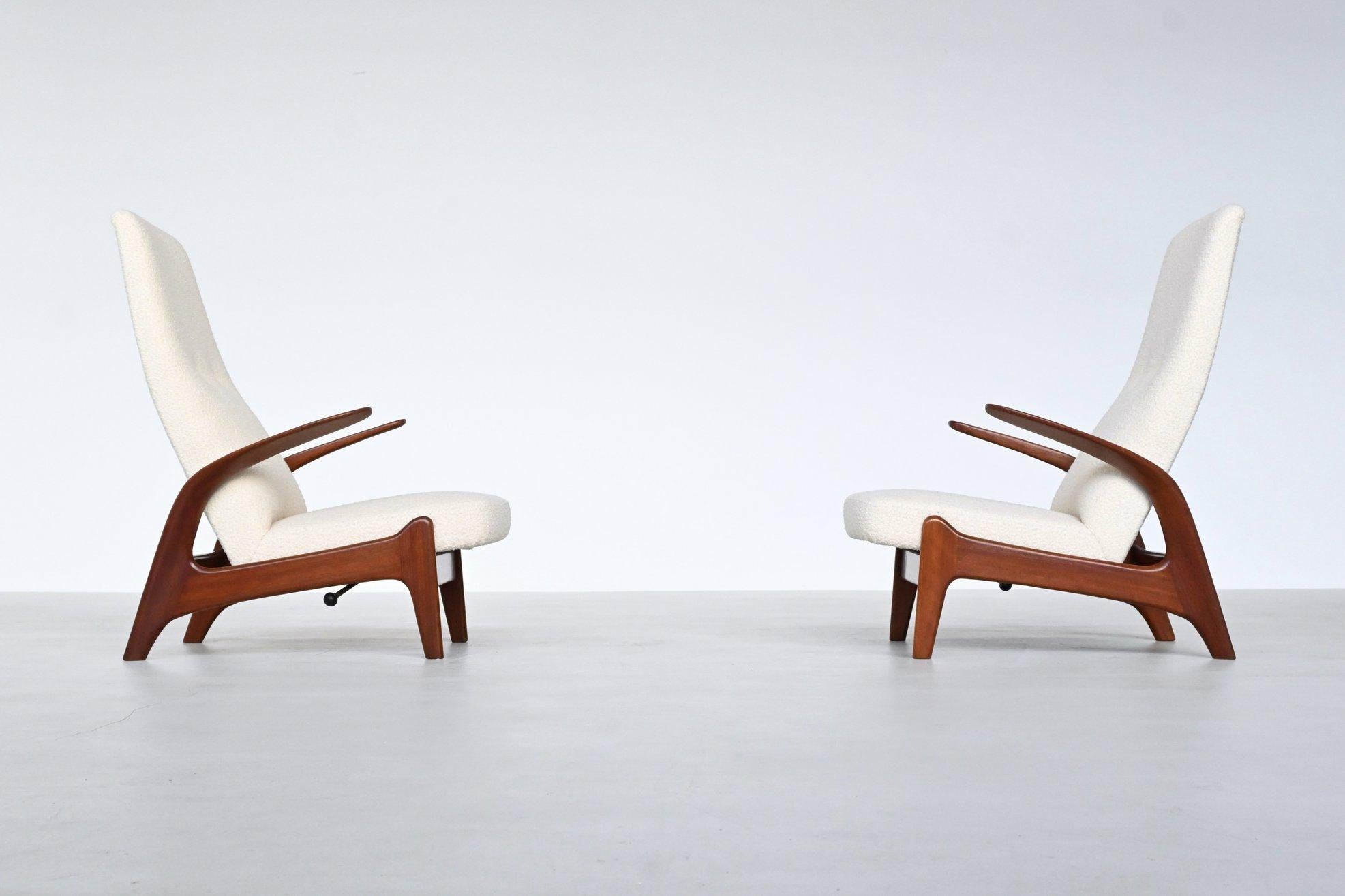 Rolf Rastad & Adolf Relling reclining lounge chairs Gimson & Slater Norway 1960 In Good Condition In Etten-Leur, NL