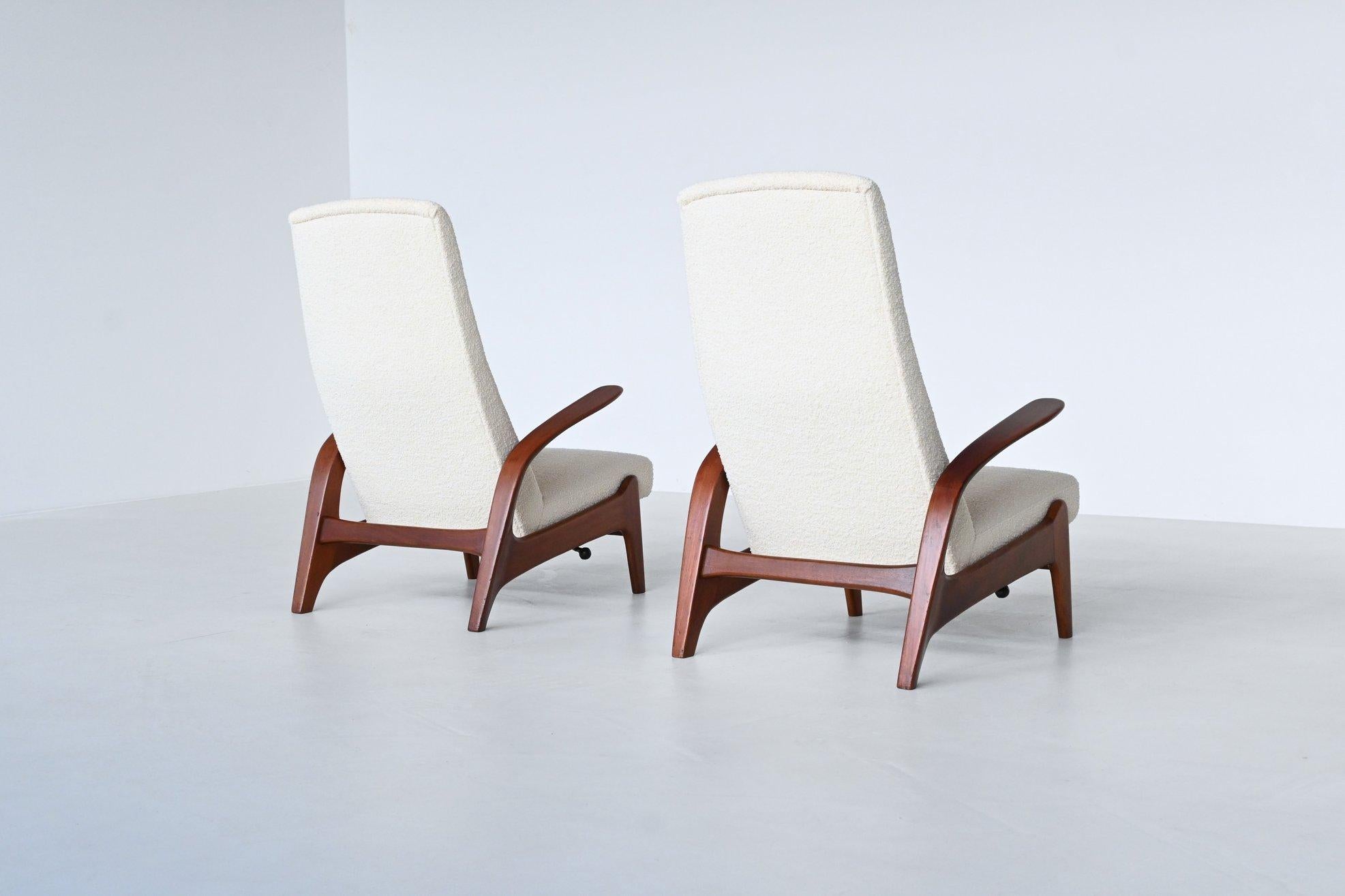 Bouclé Rolf Rastad & Adolf Relling reclining lounge chairs Gimson & Slater Norway 1960