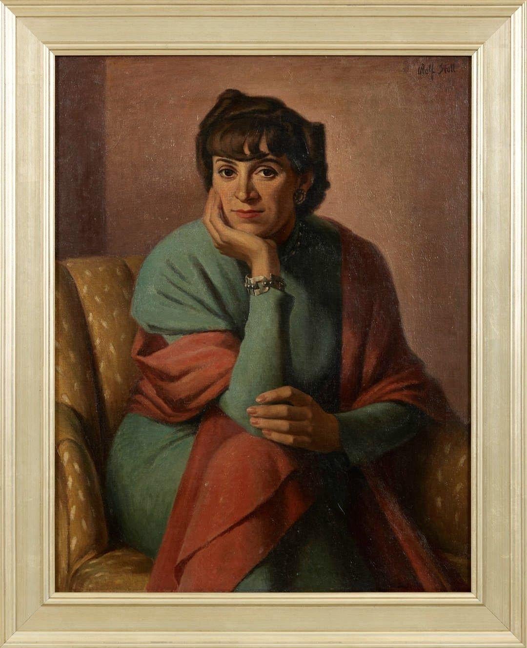 1940 Grande ritratto di donna, Kae Dorn Cass, dell'artista della scuola di Cleveland - Painting di Rolf Stoll